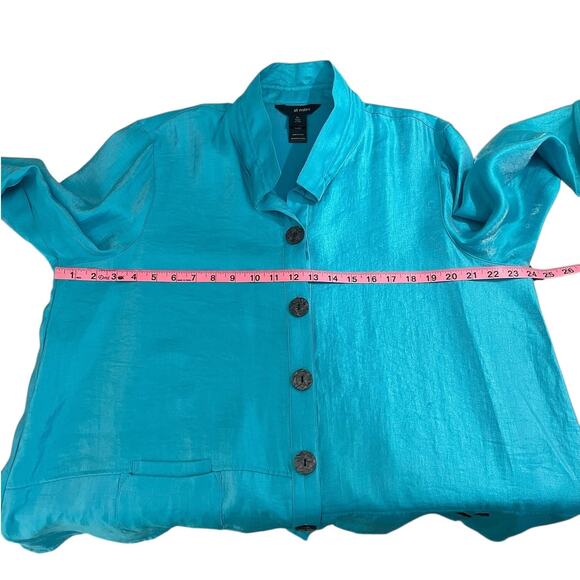 Ali Miles Woven Shimmer Stand Collar Button Front Tunic Top Size XL Artsy NEW - Picture 7 of 11